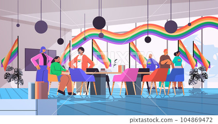 mix race businesspeople with lgbt rainbow flags gay lesbian love parade pride festival transgender love concept mix race businesspeople with lgbt rainbow flags gay lesbian love parade pride festival transgender love concept 104869472