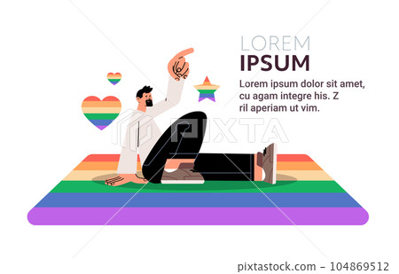 man pointing at lgbt rainbow flag gay lesbian love parade pride festival transgender love concept copy space 104869512