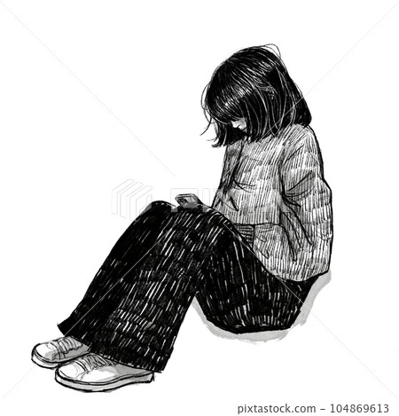 Line drawing art can express the emotions and experiences related to depression and mental illness, using simple or intricate lines to convey complex feelings. 104869613