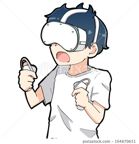 一個人玩 VR 護目鏡的插圖 一個人玩 VR 護目鏡的插圖 104870631