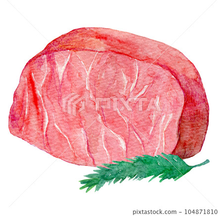 Luxury ingredients Domestic Wagyu beef red meat watercolor illustration 104871810