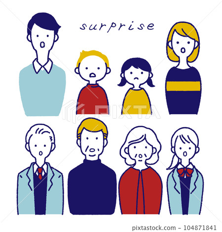 Colorful person icon of surprised face of old and young men and women 104871841