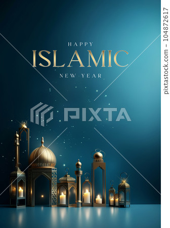 Happy Islamic New Year Background. Illustration AI Generative Happy Islamic New Year Background. Illustration AI Generative 104872617