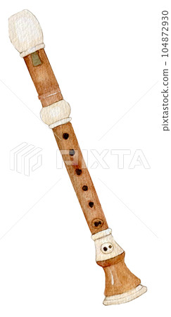 Watercolor illustration musical instrument music school recorder 104872930