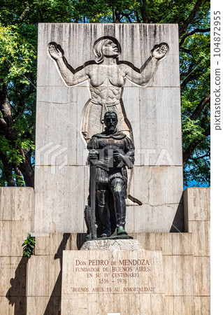 Statue of Don Pedro de Mendoza, founder of Buenos Aires in the Lezama Park in Buenos Aires, Argentina 104872955