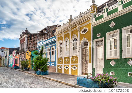 Colorful colonial houses at the historic district of Pelourinho in Salvador da Bahia, Brazil. Colorful colonial houses at the historic district of Pelourinho in Salvador da Bahia, Brazil. 104872998