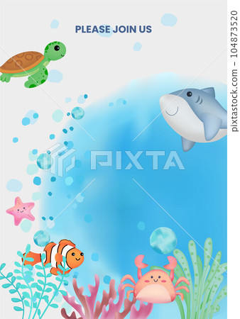 Cute Ocean Fish Theme Invitation Template frame, cute shark 104873520