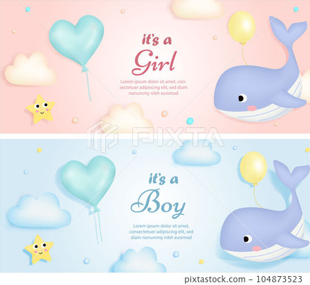 cute banner card baby shower orca fish whale 104873523