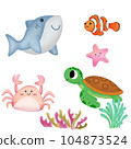 cute aqua set, dolphin, turtle, clown fish, crab and star fish 104873524