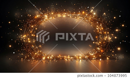 Festive shaped mockup frame with blurred lights on black festive backdrop. Generative AI 104873995