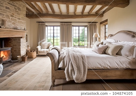 Bedroom decor, interior design and holiday rental, classic bed with elegant plush bedding and furniture, English country house and cottage style Bedroom decor, interior design and holiday rental, classic bed with elegant plush bedding and furniture, English country house and cottage style 104874105