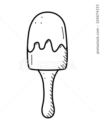 Ice cream doodle icon. Vector illustration of summer desserts popsicles on a stick. Single sketch isolate on white. 104874355