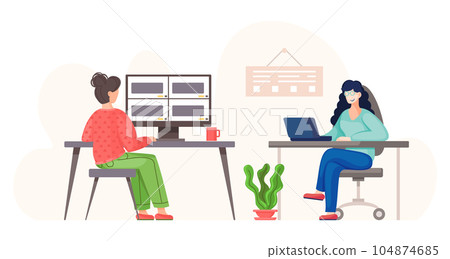 Women having a conference video call with colleagues or friends, online communication concept Women having a conference video call with colleagues or friends, online communication concept 104874685