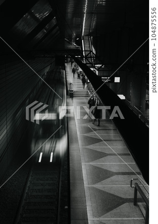Vertical grayscale shot of the metro station. Ruhr, Germany. 104875556