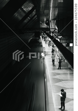 Vertical grayscale shot of the metro station. Ruhr, Germany. 104875599