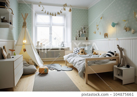 Enchanting Kids' Bedroom: Inspiring Creativity with Pastel Tones and Minimalist Design Enchanting Kids' Bedroom: Inspiring Creativity with Pastel Tones and Minimalist Design 104875661