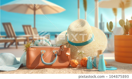 A beachside retreat 3d illustration - Generative AI. 104875893