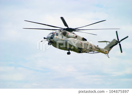 Maritime Self-Defense Force helicopter MH-53E in flight Maritime Self-Defense Force helicopter MH-53E in flight 104875897