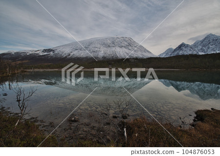 Panorama view of the Lake Aspevatnet in Svensby, Norway 104876053
