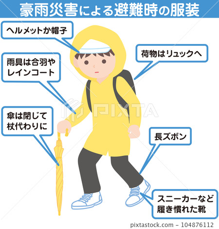 大雨災害時避難服裝_帶字母 104876112