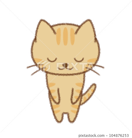 Brown tabby cat bowing politely Crayon touch 104876253