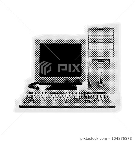 Dot halftone personal computer icon. Vector collage PC element made of round pixels. vector illustration. 104876578