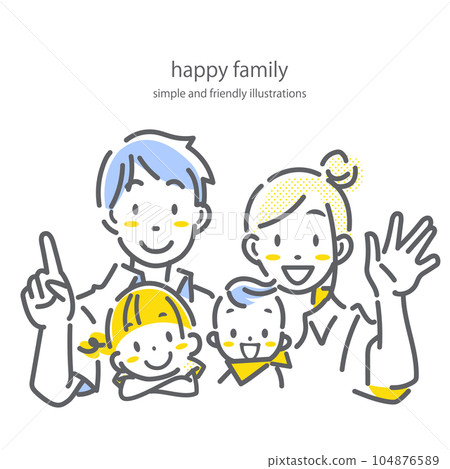 A smiling family of four Simple and stylish line drawing illustration 104876589