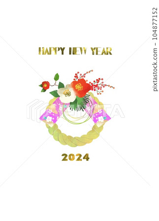 A stylish New Year's card with a Shimenawa illustration, 2024 104877152