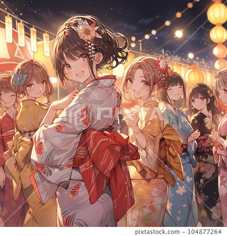 穿著浴衣享受節日的婦女 穿著浴衣享受節日的婦女 104877264