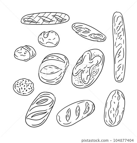 Hand drawn single line loaves of bread and bunnies 104877404