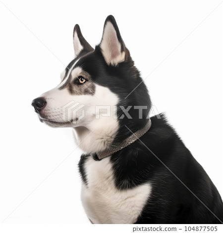 Karelian bear husky dog portrait close-up isolated on white. Brave pet, loyal friend, good companion, hunting breed 104877505