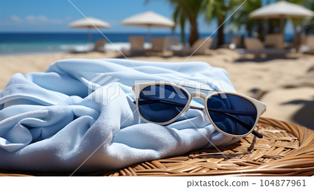 Beautiful sunglasses by the sea or ocean, hot weather, vacation and a weekend Beautiful sunglasses by the sea or ocean, hot weather, vacation and a weekend 104877961