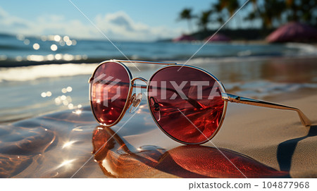 Beautiful sunglasses by the sea or ocean, hot weather, vacation and a weekend Beautiful sunglasses by the sea or ocean, hot weather, vacation and a weekend 104877968