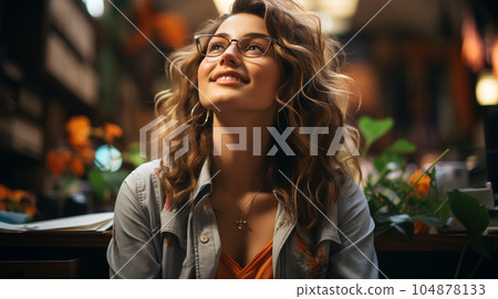 Smiling successful business woman after a completed project, office concept, personnel management Smiling successful business woman after a completed project, office concept, personnel management 104878133