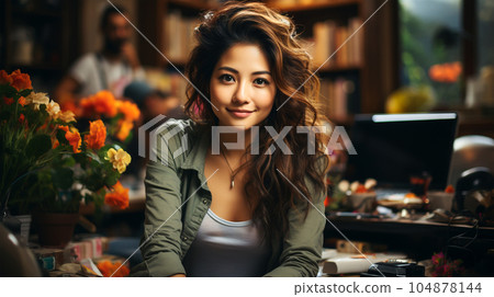 Smiling successful business woman after a completed project, office concept, personnel management 104878144