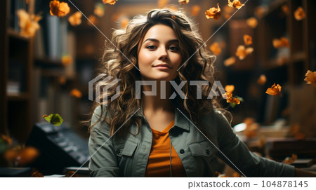 Smiling successful business woman after a completed project, office concept, personnel management 104878145