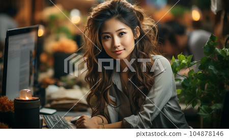 Smiling successful business woman after a completed project, office concept, personnel management 104878146