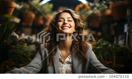 Smiling successful business woman after a completed project, office concept, personnel management 104878158