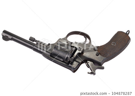 Cocked russian revolver isolated on a white 104878287
