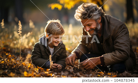 Portrait of a father playing and walking with his young son, parenthood Portrait of a father playing and walking with his young son, parenthood 104878345
