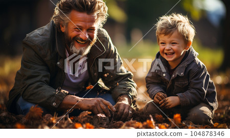 Portrait of a father playing and walking with his young son, parenthood Portrait of a father playing and walking with his young son, parenthood 104878346