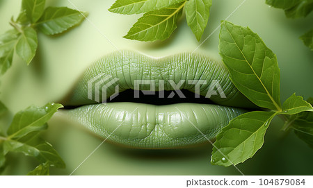 Trendy beautiful woman lips, close up, abstract view, art style, kiss, fashion makeup concept 104879084