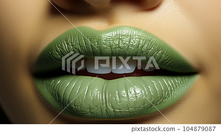 Trendy beautiful woman lips, close up, abstract view, art style, kiss, fashion makeup concept 104879087