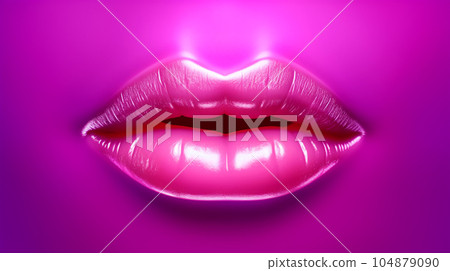 Trendy beautiful woman lips, close up, abstract view, art style, kiss, fashion makeup concept 104879090