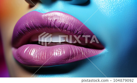 Trendy beautiful woman lips, close up, abstract view, art style, kiss, fashion makeup concept Trendy beautiful woman lips, close up, abstract view, art style, kiss, fashion makeup concept 104879092