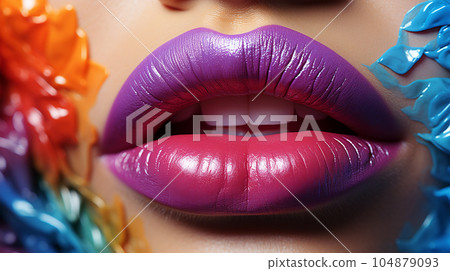 Trendy beautiful woman lips, close up, abstract view, art style, kiss, fashion makeup concept Trendy beautiful woman lips, close up, abstract view, art style, kiss, fashion makeup concept 104879093