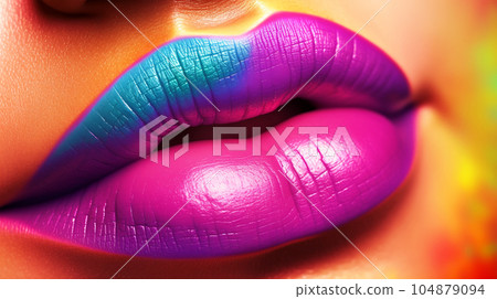Trendy beautiful woman lips, close up, abstract view, art style, kiss, fashion makeup concept Trendy beautiful woman lips, close up, abstract view, art style, kiss, fashion makeup concept 104879094