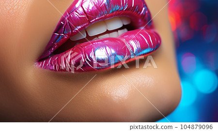 Trendy beautiful woman lips, close up, abstract view, art style, kiss, fashion makeup concept 104879096