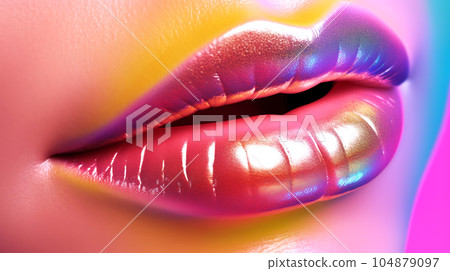 Trendy beautiful woman lips, close up, abstract view, art style, kiss, fashion makeup concept 104879097