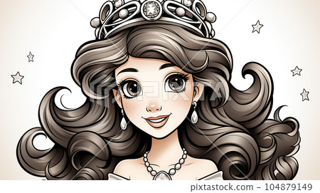 Painted fairy princess with long hair, cartoon character, children's stories 104879149
